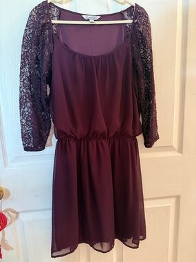 Speechless Plum Lace-Sleeve Midi Dress